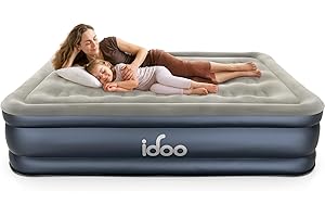 iDOO Inflatable Mattress, Blow Up Mattress, Double Airbed with Built in Pump, Air Bed, Guest Bed Self Inflating with Flocked Surface for Home and Camping 193x137x46cm 295kg MAX