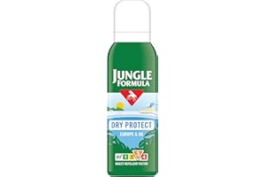 Jungle Formula Dry Protect Insect Repellent (125ml Aerosol) - DEET Free Mosquito, Midge & Biting Insect Repellent - Up to 6 Hours Protection from Bites - Non Greasy, Lightly Fragranced Bug Spray