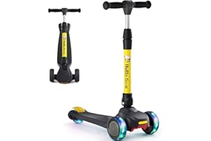 HELLO-5IVE Kids Scooter Age 2,3,4,5,6, 3 Wheel Foldable Kick Scooter with Flashing Light-Up Wheels, Lean to Steer, 4 Level Height Adjustable Lightweight Scooter for Toddler Boys Girls