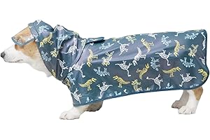 Hykiee Imperméable pour Chien, Manteau Chien Imperméable, Vetement Chien Respirant, Legere et Ajustable avec Capuche et Protection du Ventre pour Petits Chiens Moyens et Grands (Small, Vert)