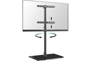 ‎ONKRON ONKRON Stojak podłogowy do telewizora od 30" do 60" do 41 kg - Stojak TV z regulacją wysokości i obrotowy - Uniwersalny stojak pod telewizor VESA - Stojak TV ze szkła w kolorze czarnym TS5065-B