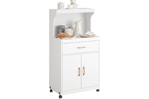 ‎SOBUY SoBuy FSB12-W Szafka do kuchenki mikrofalowej na kółkach, szafka kuchenna, wózek kuchenny, wózek na napoje z 2 półkami, 2 drzwiczkami i 1 szufladą