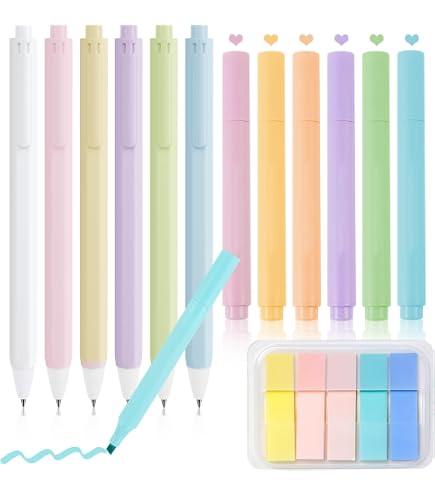 Pack De 6 Surligneurs Pastel + 6 Stylos Fineliner Noirs 0,5 Mm – Doux, Sans Saignement, Parfaits Pour L'étude