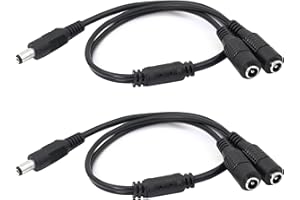 Przedłużacz zasilania DC GINTOOYUN ， Kabel zasilający DC 5,5 mm x 2,1 mm 1 męski na 2 żeński, do kamer do monitoringu CCTV, routerów do monitoringu, DVR i innych （2 szt.)