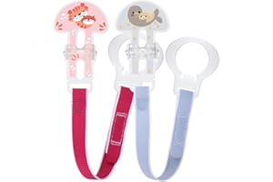 MAM Dummy Clip | 2 Pack | Baby Soother Clips Fit All MAM Soothers | Adjustable Length and Lightweight Design | Baby Accessories | Cream (Various Designs) | Dummies Not Included