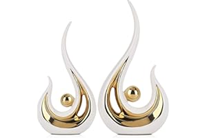 LCCCK Weiße Und Goldene Wohnkultur-Akzente, Moderne Abstrakte Kunst, Keramik-Dekor-Statue Und Skulpturen, Für Tischdekorationen, Esszimmer, Wohnzimmer, Büro, Mittelstück, Weiße Dekoration, Geschenke