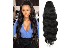YEESHEDO Extensión de cabello de cola de caballo ondulada larga para mujeres negras, pelucas mujer pelo natural extensiones de caballo con cordón, Clip en postizo sintético rizado negro