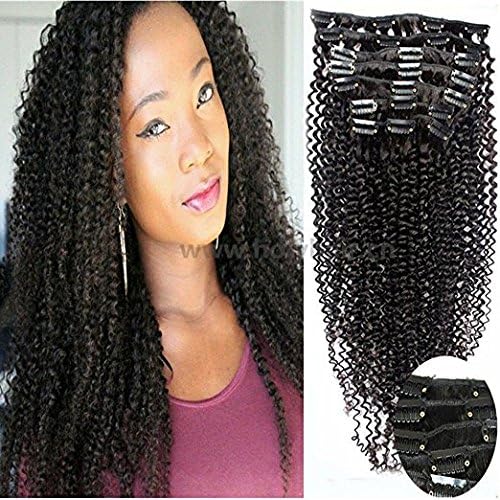 Gloryhair 100% Human Hair Afro Kinky Curly Clip in Hair Extensions Natural Black Most Popular Weaves Clip on Hair Extension Pieces #1b Color 100g for Black Women