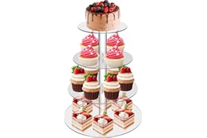 Salubohum Présentoir à cupcakes ,presentoir a gateau,en acrylique transparent, adapté aux gateau et aux fruits adapté pour les mariages et les fêtes (4 étages ronds)