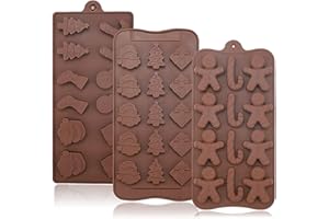Christmas Silicone Chocolate Molds, BREEZO 3PCS Candy Jelly Baking Molds Gummy Bread Mold Trays with Christmas Themed Shapes for Chocolate Cake DIY