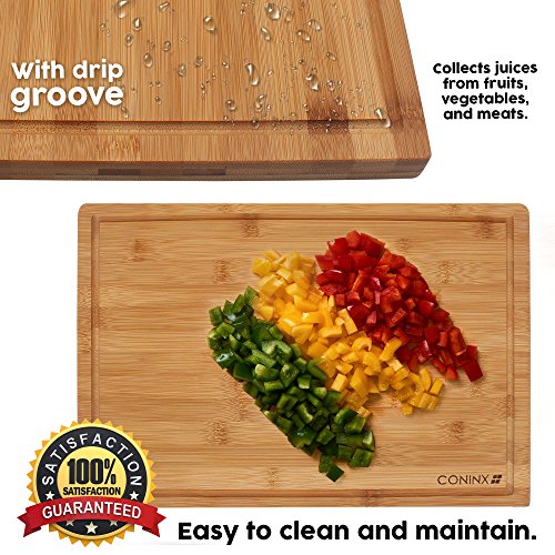 Extra großes Schneidebrett/ Tranchierbrett aus Bambus – 40 x 30 x 2 cm + 5 Jahre Garantie - 4