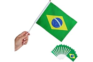 Runesol 12er Packung Brasilien Handfahnen, 14 cm x 21 cm Stockfahnen, Sao Paulo Jahrestag, Mini-Handfahnen der Länder, Party-Deko handgehaltene Flaggen, Wimbledon, Sport