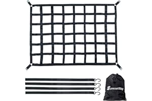 SurmountWay Cargo Net Capacity 1100LBS Truck Bed Cargo Net 3.5'x 4.1' Rugged Truck Bed Cargo Net ,Heavy Duty Cargo Nets for Pickup Trucks with Cam Buckles & S-Hooks(42" x 50" )