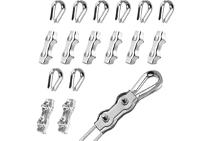 PuretéavHom 16 Pezzi M4 Morsetti per Filo Stendibiancheria Set 8 Pezzi Duplex Morsetti per Cavo Acciaio & 8 Pezzi Ditali a Fune Metallica Inox per Tenda Fissa Appendere Bandiera Ancoraggio Fune