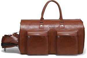 Leather Garment Bag for Travel, Modoker Carry On Suit Carrier Travel Bag with Shoulder Strap/Multiple Pockets - Ideal for Business Trips & Weekend Getaways - The Garment Duffel Bag for Traveling Men,