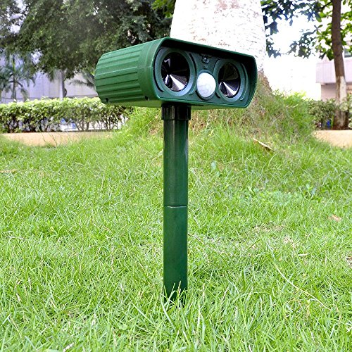 Solar Maulwurfschreck Tiervertreiber,Drillpro Ultraschall Maulwurfschreck Schlangenabwehr Hundeschreck Sensor PIR für Garten Yard Field Farm Glassland gegen Katzen, Mäuse, Marder, Vogel,Mosquito usw 1 - 2