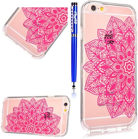 FESELE iPhone 6 Case iphone 6S Transparent Hard Cover Unique [Red half flower] Painting Anti Slip Scratch Resistant Silicone Protective Cover Hard Plastic Back Combine with Soft TPU Frame Smart Phone Sleeve for iPhone 6/6S with Free Blue Stylus Pen- Red half flower