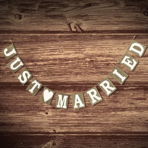PsmGoods® Vintage-Just Married Jute Leinwand Flaggen-Fahnen hessische Flagge für Hochzeit Dekoration-weiße Spitze - 3