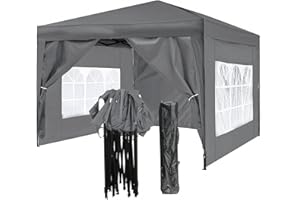 ISE Gazebo 3x3, Gazebo Pieghevole, Pieghevole Impermeabile, Robusto UV50+,Tende per Eventi e Tendoni, Tenda per Giardino/Feste/Campeggio/Festival/Birra/Picnic/Matrimonio (Grigio)