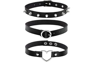 EIGSO Gothic Punk Choker with Spike Rivet Hoop Collar PU Necklae Vintage Retro Steampunk for Women Adjustable
