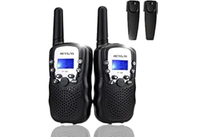 Retevis RT388 Talkie Walkie Enfants, Talkie-walkie Enfant, 8 Canaux PMR446 Lampe de Torche VOX 10 Tonalités, Toki Walki pour Cadeaux Enfants Randonnée, Aventure (Noir, 1 Paire)