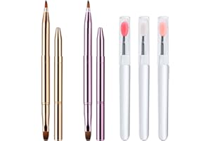 REBUCINA 5 PCS Lip Brush Set, Lip Brush for Lipstick, Double Head Lip Brushes, Retractable Makeup Brush, Travel Lip Makeup Brush Set, Silicone Lip Brushes, for Lipstick Lip Gloss, Gold, Purple