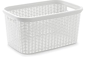 ACAN Tradineur - Cesta para la colada rattan de plástico con asas 26,5 x 53,5 x 36 cm, capacidad 35 litros, cesto organizador prendas ropa, lavandería, hogar, color aleatorio