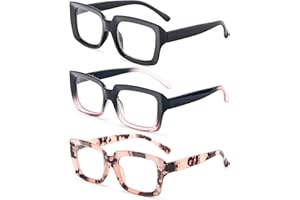 MMOWW 3-Pack Reading Glasses for Women - Blue Light Blocking Stylish Oversize Square Frame Anti Glare Digital Eyestrain Ladies Reader (Black+Black Pink+Pink tortoiseshell, 2.5)