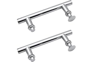 KEABATH 2PCS Stainless Steel SUS304 Shower Round Door Handle with Plastic knob, Shower Glass Door Handle Pull Handle Parts Replacement for Shower Enclosure, Shower Room Cabinet 140mm Hole to Hole