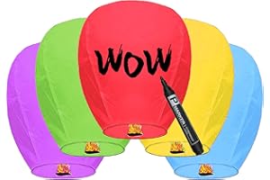 OYAYUBI 5 Pack Chinese Sky Lanterns to Release, Upgraded Quality Memorial Fire Resistant Paper Lantern, ECO Friendly Flying Lanterns in Memory for Parties Supplies, Wedding and Festivals, Multi-Colour