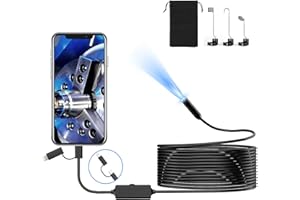 CAUPUREYE Endoskopkamera mit Licht, Handy Endoskop Teleskop Kamera mit 8 LED-Leuchten und 5 m Halbstarrem Schlangenkabel, HD Wasserdicht Inspektionskamera für iPhone, iPad, Android (inklusive Tasche)