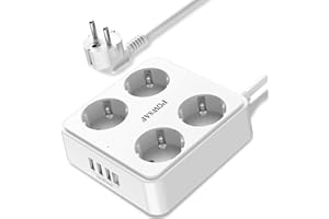 POWSAF Reglette de Prises Quadruple avec Quatre Ports de Charge USB, pour Montage en Pared, pour Maison et Bureau - Blanc