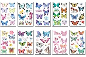 LJFEA 10 Fogli tatuaggi temporanei, Tatuaggi per Bambini, Farfalla Fiori Adesivi Tatuaggio, Impermeabile Tatuaggio Ragazza, farfalla adesivi Tatuaggio Animali, Tatuaggio Compleanno Decorazione Regalini