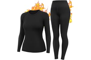 HiZiTi Camiseta Termica Mujer Invierno Conjunto Interior Termico Manga Larga Ropa para el Frio Extremo Camisetas Mallas Pantalones Leggings Térmicos Ropa Nieve Negro Blanco