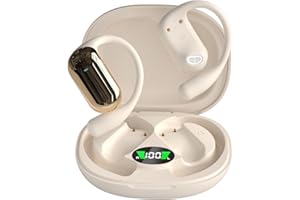 ND NEXT DESTINATION Cuffie Auricolare sportive senza fili Bluetooth V5.4 Casco Auricolare a conduzione ossea Auricolare Appeso Orecchio Aperto Beige