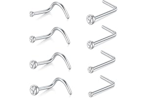 AceFun Nose Studs, L Shaped Stainless Steel Diamond Small Nose Rings for Women and Men
