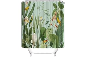 HORIWE Floral Shower Curtain Waterproof Mould & Mildew Resistant Washable Bathroom Curtain Decor with Retro Leaves Pattern Boho Shower Curtains with 12 Hooks(Vintage Plant, 180x200cm(71"x79"))