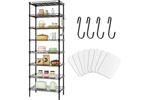 Taotigzu Étagère en Fil métallique à 8 Niveaux，réglable en Hauteur, étagère de Rangement Robuste avec Crochet et Tapis PP,Deux 4-Niveaux Étagère pour Garage Chrome,71.7 "x23.2 x13.4(Noir)