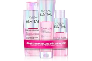‎L'OREAL PARIS L'Oréal Paris Elvital Glycolic Gloss Bundle mit Shampoo, Spülung, 5 Minuten Haar-Laminierung für glanzloses Haar, Pflegeroutine für gesunde Haare und starken Glanz, Set mit Glykolsäure, 3-teilig