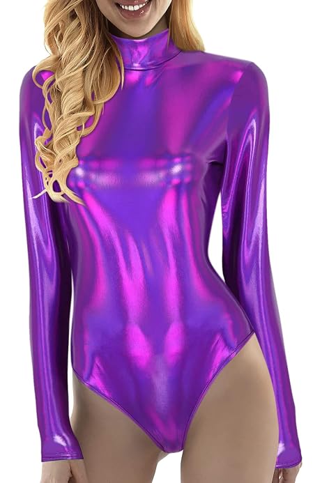 Justaucorps Ballet Brillant Femme - Maillot Danse Manches Longues Lycra Pour Gym Ou Fête