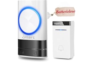 YABIFE Funk Turklingel Batterielose,IP44 Funkklingel Aussen Wasserdicht,Schnurlose Türklingeln zum Einstecken,1000 Fuß Reichweite Elektrisch Haustürklingel,58 Klingeltönen 5 Stufiger Lautstär Batteriefrei