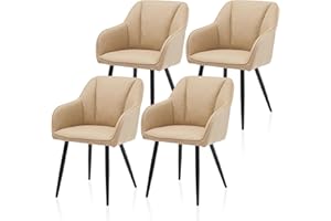 ‎TUKAILAI TUKAILAI Creme Esszimmerstühle 4er-Set mit Armlehnen, Kunstleder Stuhl Polsterstuhl Sessel Küchenstuhl mit Polstersitz, Rückenlehne, Metallbeine, Lounge Empfang, Esszimmer Küche, Wohnzimmer 4 Stück