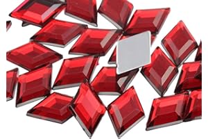 ALLSTARCO 11x18mm Flat Back Diamond Acrylic Rhinestones Plastic Gems for Jewelry Making Costume Jewels Cosplay Embelishments - 35 Pieces (Red Ruby H103)