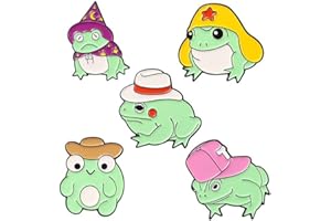HUAQIGUO 5 Stück niedliche grüne Frosch-Anstecknadel Tier Legierung Brosche Keative Lustige Emaille Frosch Abzeichen Pins Zubehör für Kleidung Rucksack Jacke Hut Männer Frauen Geschenke, Legierter Stahl