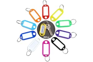 REDAMANCY Porte Clef à Etiquette, 30Pcs Étiquettes D'Identification, 10 Couleurs de Clé en Plastique, D'Identification Pour Etiquette Bureau d'Hôtel Voyage Bagagerie