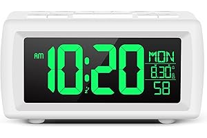 KOOKH-CLOCK Alarm clock bedside,Digital clocks radio alarm for Bedrooms with Power cord,Large Big Numbers desk clock with Brightness Dimmer,7 Font colors, Dual Alarm(Buzzer/FM Radio)with Sleep Timer,Snooze,White