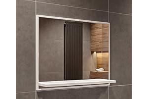 HAJDUK FURNITURE Lustro Łazienkowe z Półką Biały Mat 50x60x10 cm (wys. x szer. x gł.) Lustro Wiszące Prostokątne, Lustro Ścienne Toaletkowe