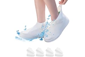 LONGHONEYSONG 4 Paar Schuhüberzieher Wasserdicht Wie wiederverwendbar wasserdichte Schuhüberzieher Silikon Überschuhe Wasserdicht Regen Schuhüberzieher Silikon Überzieher Schuhe Gilt für Herren, Damen(L) (Weiß)