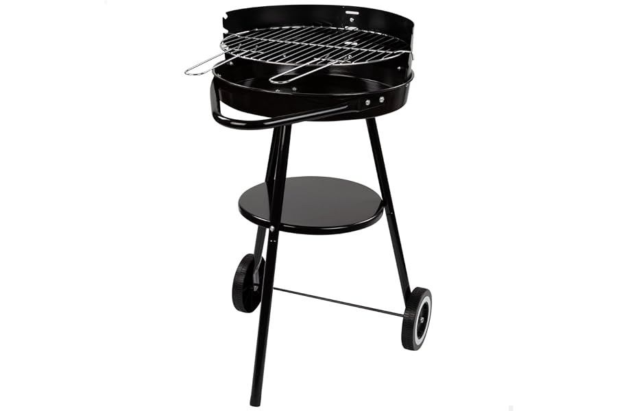 Aktive 52802 - Barbacoa carbón portátil Ø42x76,5 cm Redonda, 3 alturas regulables, 2 ruedas para facilitar el transporte, Mon