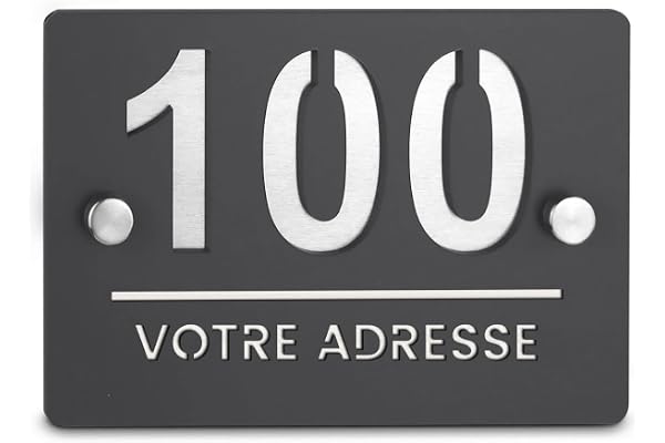 Plaque numéro maison en aluminium brossé brillant et acrylique GRIS ANTHRACITE - plaque moderne design et de qualité - dimension 150x100mm - installation facile - fabrication en France